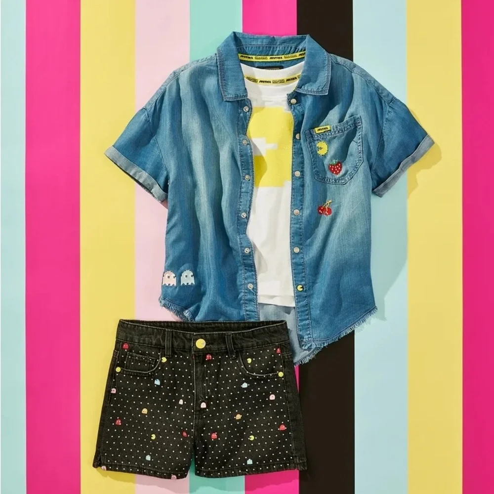 Justice girls pacman embellished denim shorts size 8